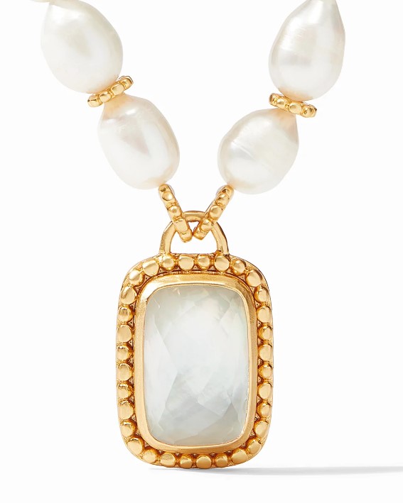 Julie Vos 24 Karat Gold Plated Marbella Iridescent Clear Crystal And Pearl Statement Necklace 20 Inches
