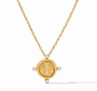 Julie Vos 24 Karat Yellow Gold Plated Bee Cameo Solitaire Necklace Measuring 17.5" Adjustable To 16.5".