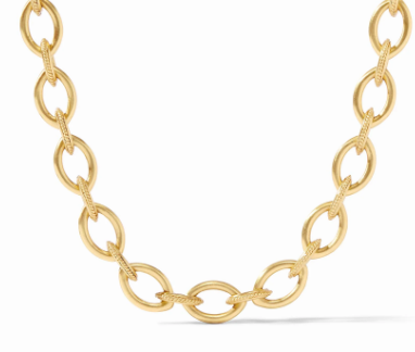 Julie Vos 24 Karat Yellow Gold Plated Delphine Link Necklace Alternating Textured And Polished Marquise Shape Links With A Toggle Clasp