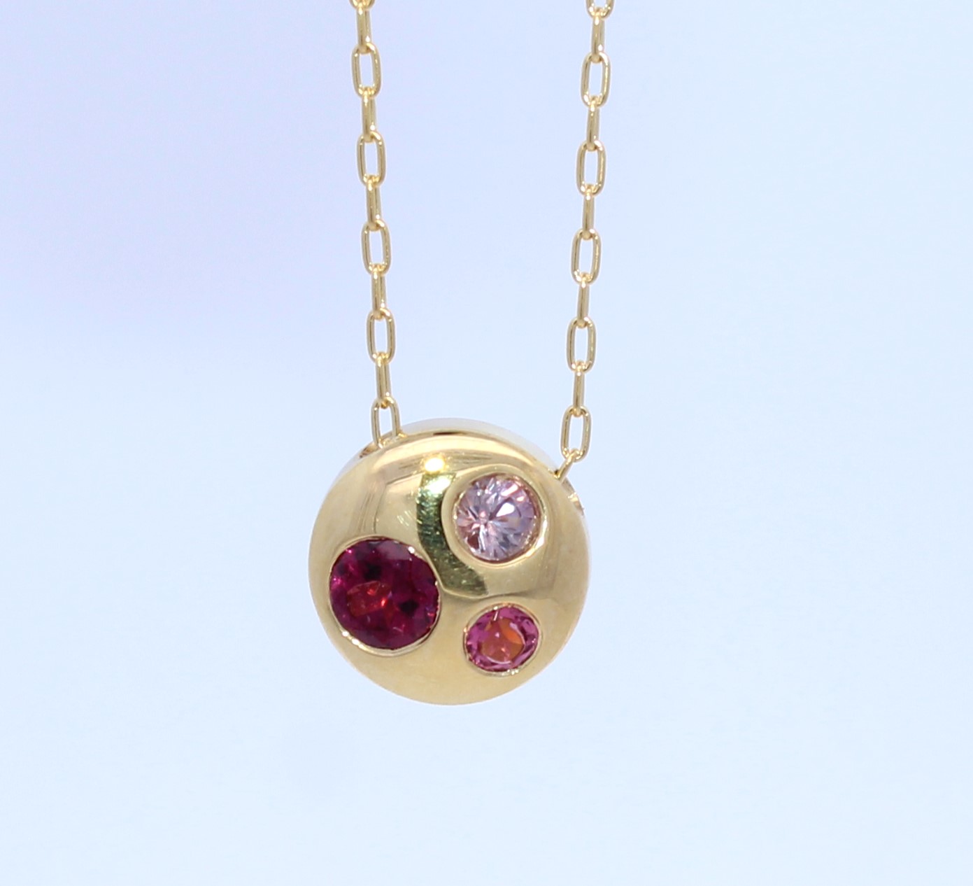 Lauren K 18 Karat Yellow Gold Garnet  Pink Tourmaline And Pink Spinel Pendant Necklace 18 Inches From The Polly Collection