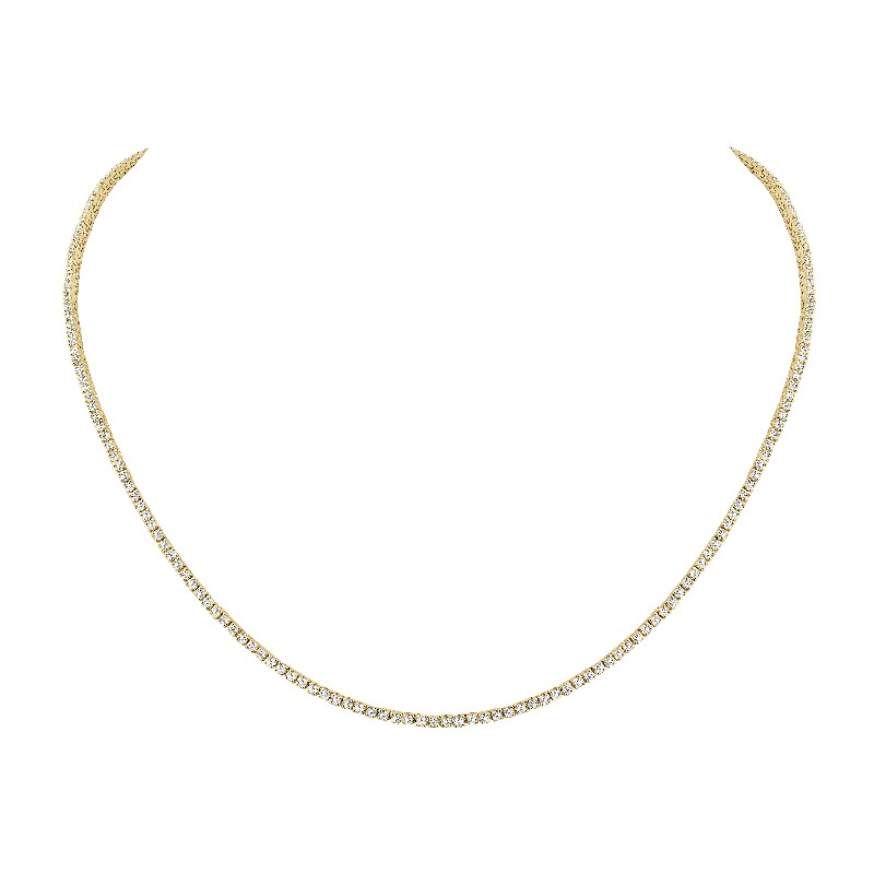 14 Karat Yellow Gold Straight Line Diamond Necklace In The 5 Carat Category Measuring 16 Inches
