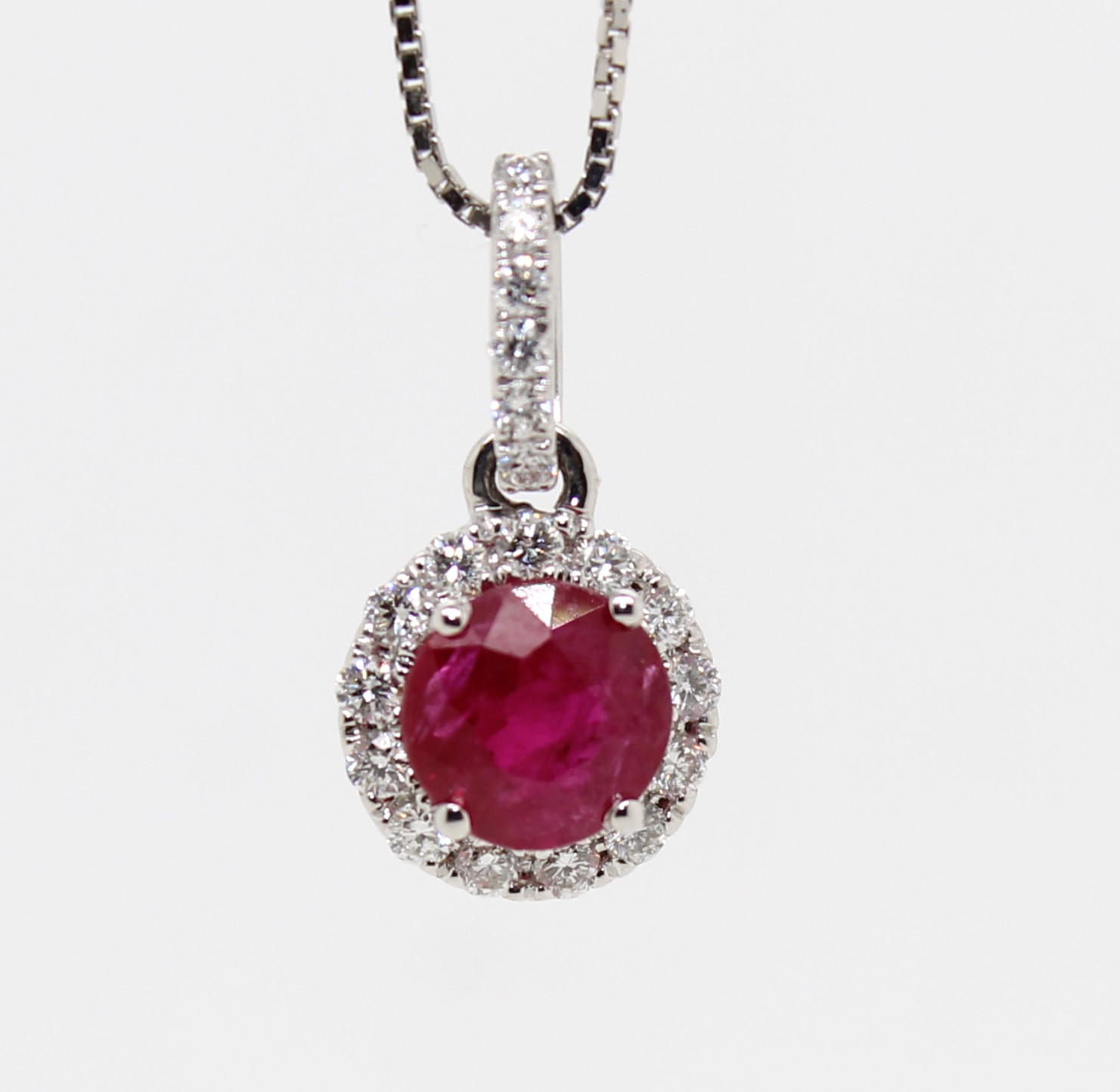 Namdar 14 Karat White Gold Ruby And  Diamond Pendant Suspended On 16 Inch Box Link Chain