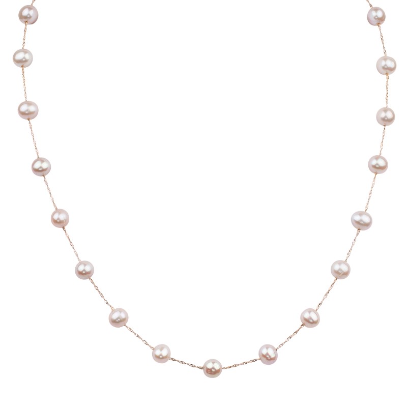14 Karat Natural Pink Freshwater Potato Pearl Station Necklace Measuring 18" Long With A Spring Ring Clasp