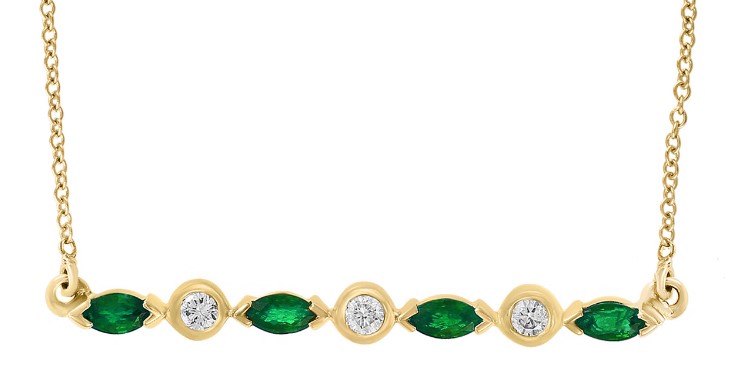 Lali 14 karat yellow gold diamond and emerald station necklace