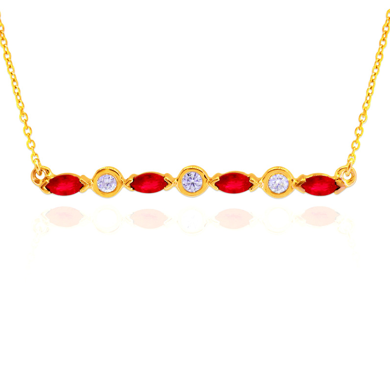 Lali 14 karat yellow gold diamond and ruby station necklace