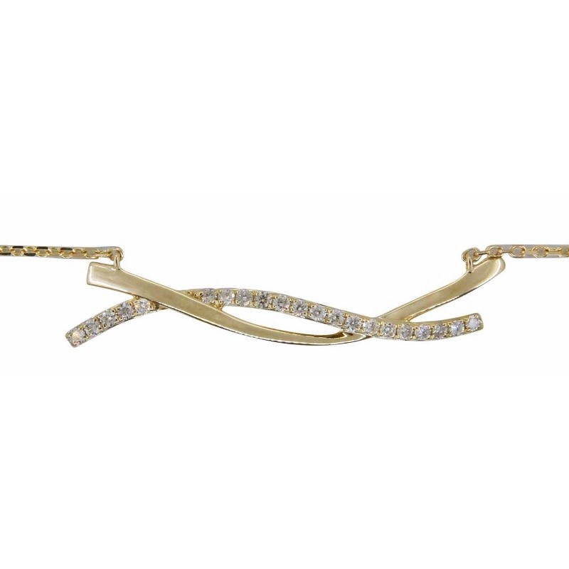 Lali 14 karat yellow gold diamond crossover bar station necklace