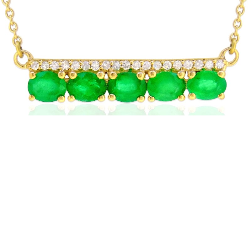 14 Karat Yellow Gold Emerald And Diamond Necklace