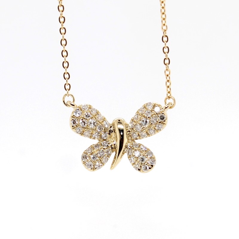 Lali 14 Karat Yellow Gold Diamond Butterfly Necklace Measuring 18 Inches Adjustable To 16 Inches