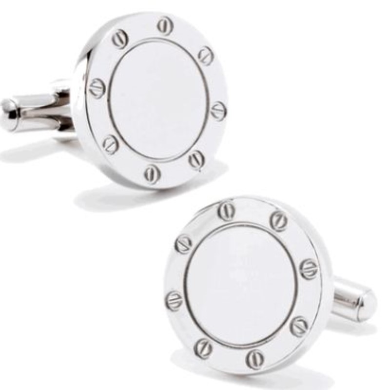 Stainless Steel Engravable Cufflink With Screw Design On Edges.