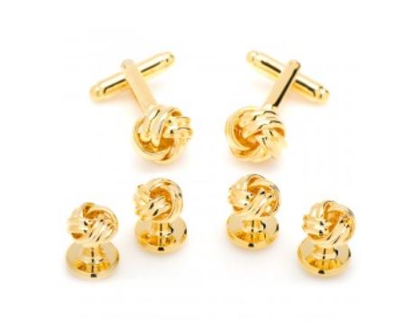 Gold Knot Stud Set With Cufflinks