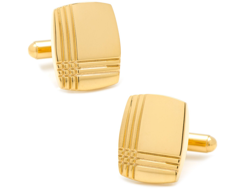 Stainless Steel Gold Tartan Plaid Cufflinks