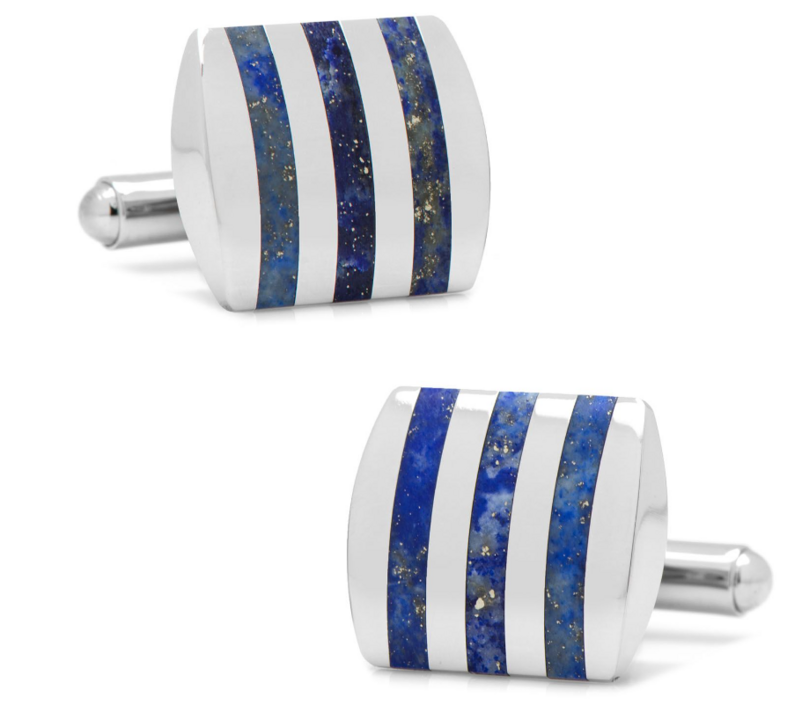 Stainless Steel Striped Lapis Cufflinks