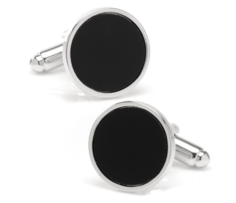 Round Silver Cufflink with Onyx Inlay