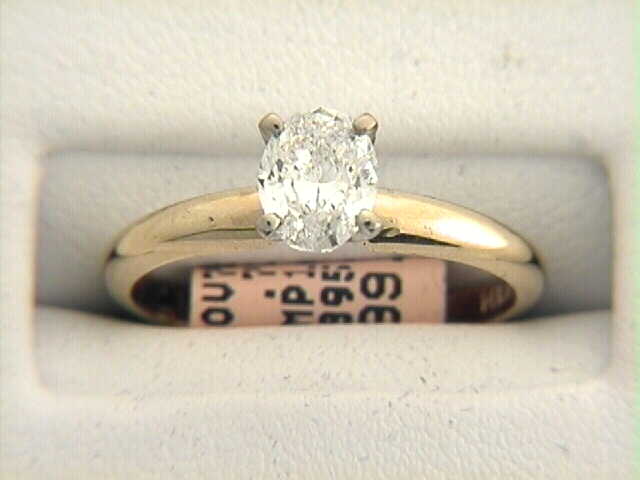 14 Karat Yellow Gold Oval Diamond Solitaire Ring Weighing .36 Carat Si1-J