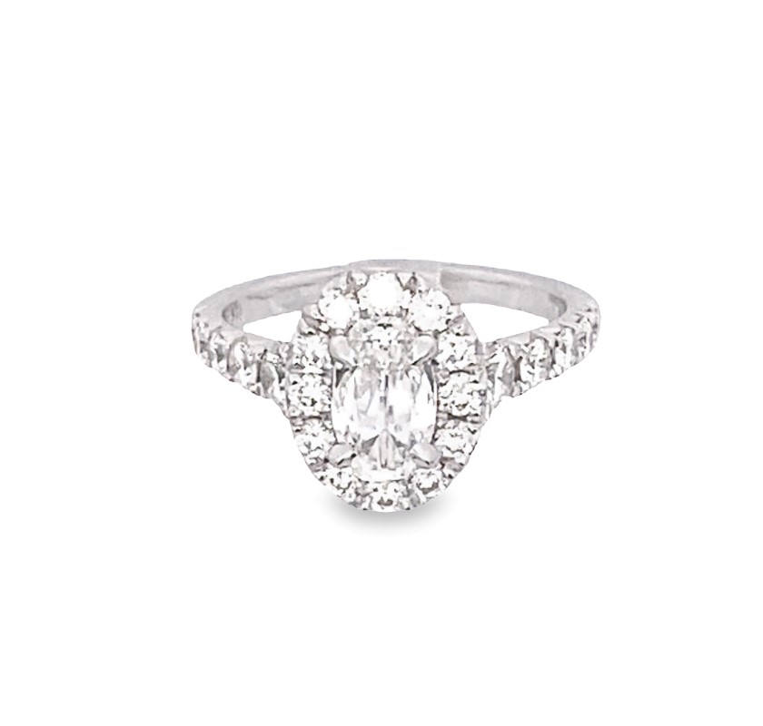 Henri Daussi 18 Karat White Gold GIA Certified Diamond Halo Engagement Ring