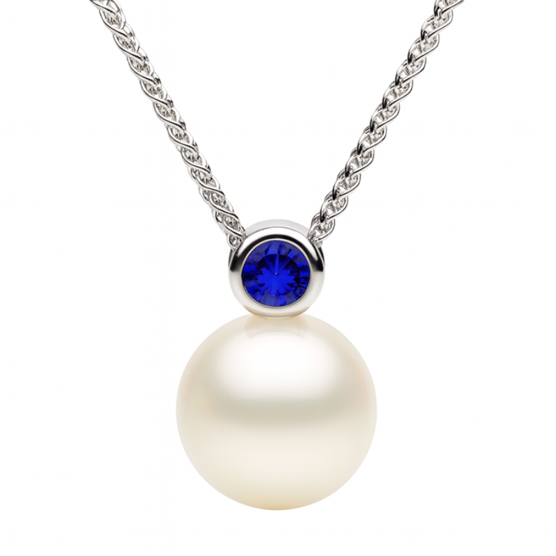 Freshwater Pearl And Blue Sapphire Pendant Necklace