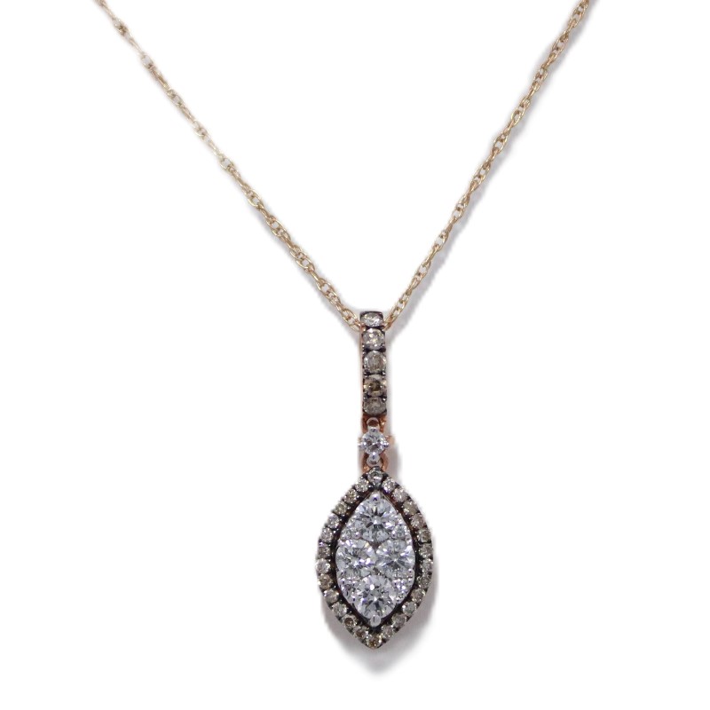 Cognac And White Diamond Marquise Cluster Pendant Necklace