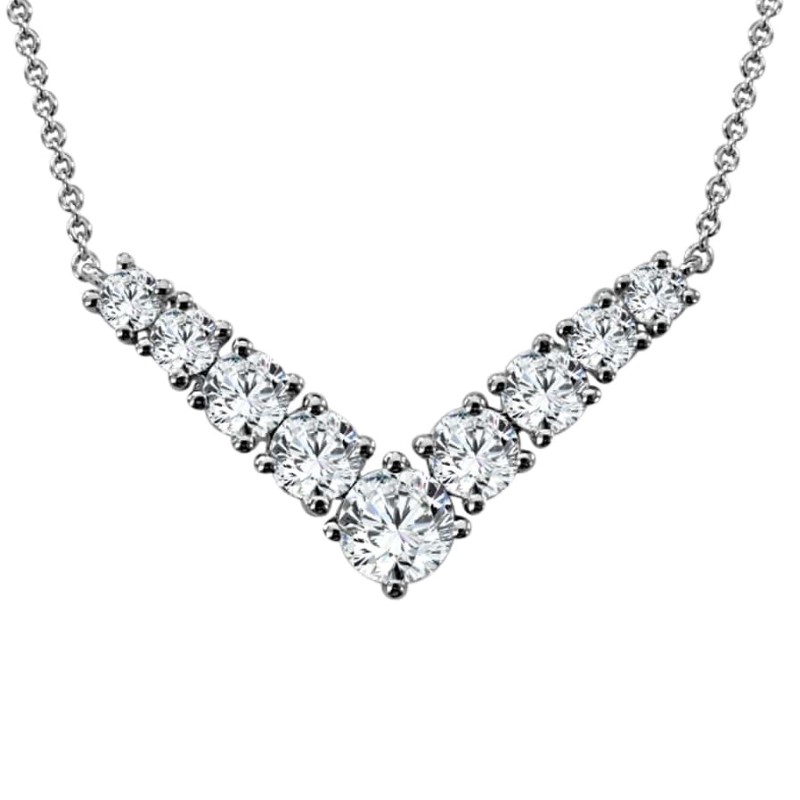14 Karat White Gold Diamond V-Shape Necklace