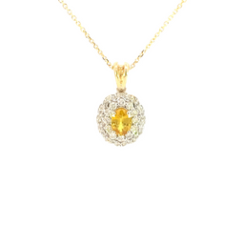 14 Karat Yellow Gold Yellow Sapphire And Diamond Pendant On A 16" Chain