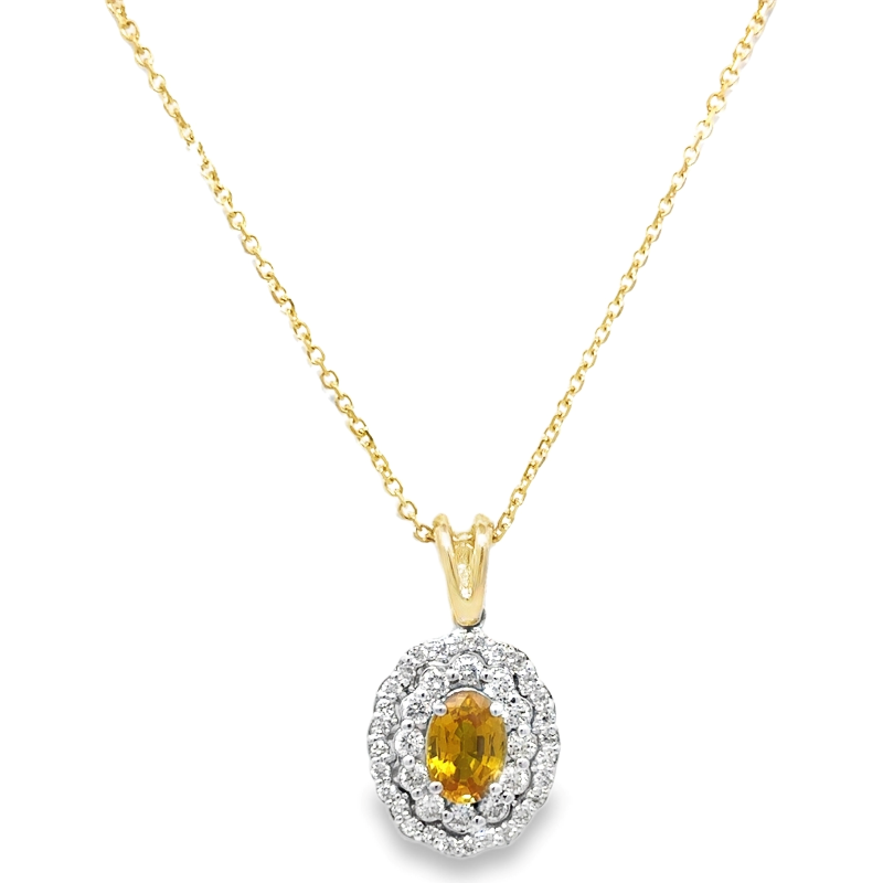 14 Karat Yellow Gold Yellow Sapphire And Diamond Pendant On A 16" Chain