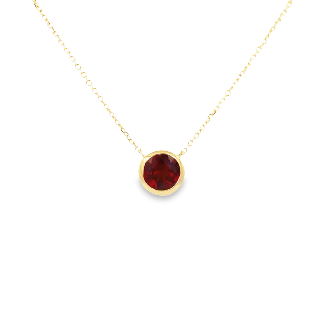 14 Karat Yellow Gold Garnet Necklace Measuring 16 Inches