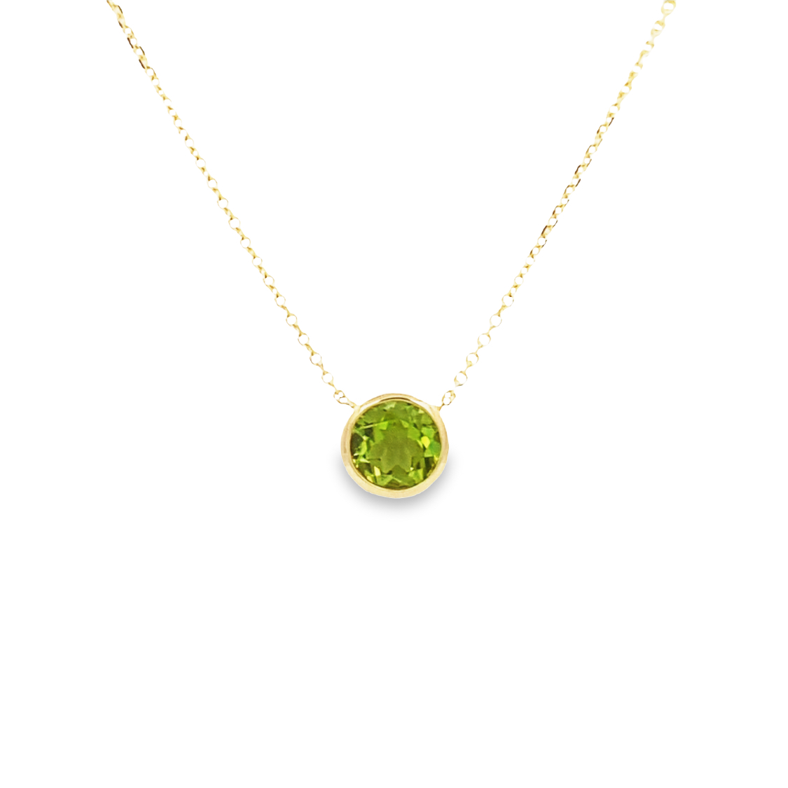 14 Karat Yellow Gold Peridot Necklace Measuring 16 Inches