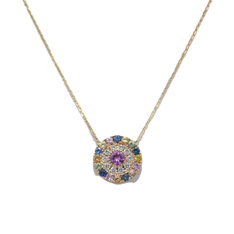 Round Sapphire And Diamond Medallion Necklace