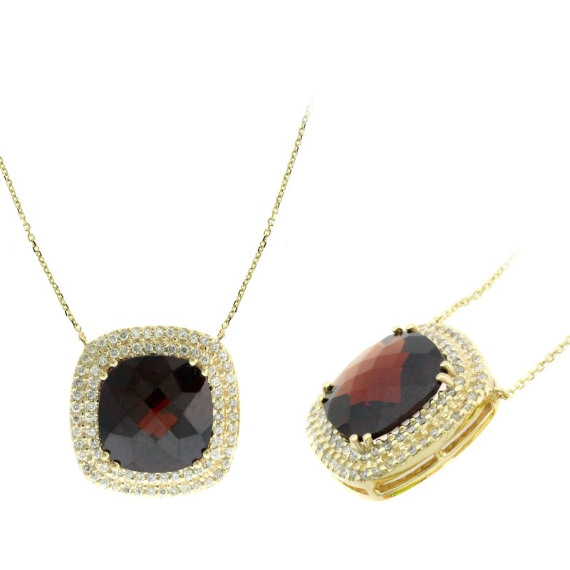 14 Karat Yellow Gold Garnet And Diamond Necklace Measuring 17"