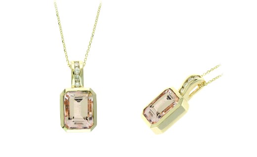 14 Karat Yellow Gold Morganite And Diamond Pendant Necklace Measuring 16" Long