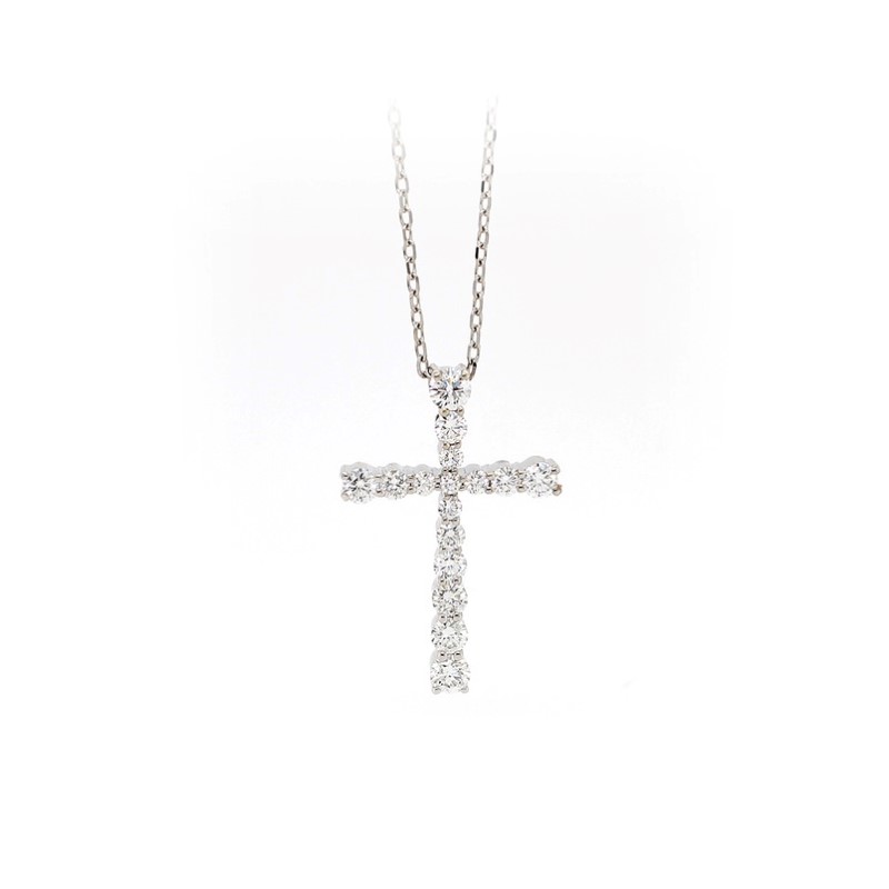 14 Karat White Gold Diamond Cross Pendant Necklace