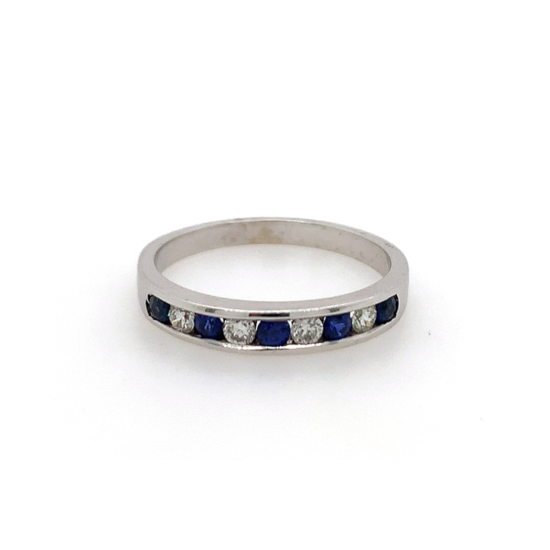 H J Namdar 14 karat white gold blue sapphire and diamond ring
