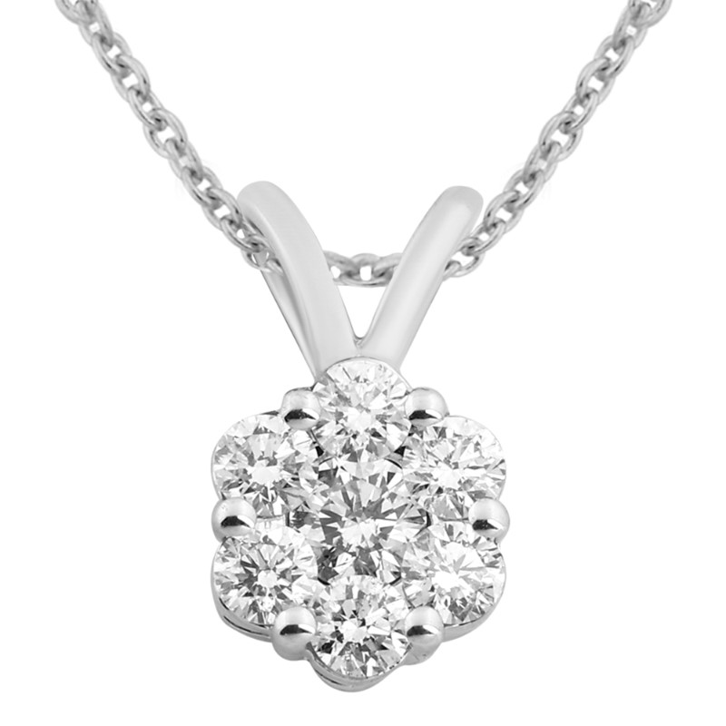 Round Diamond Cluster Pendant Necklace Round Diamond Cluster Pendant Necklace