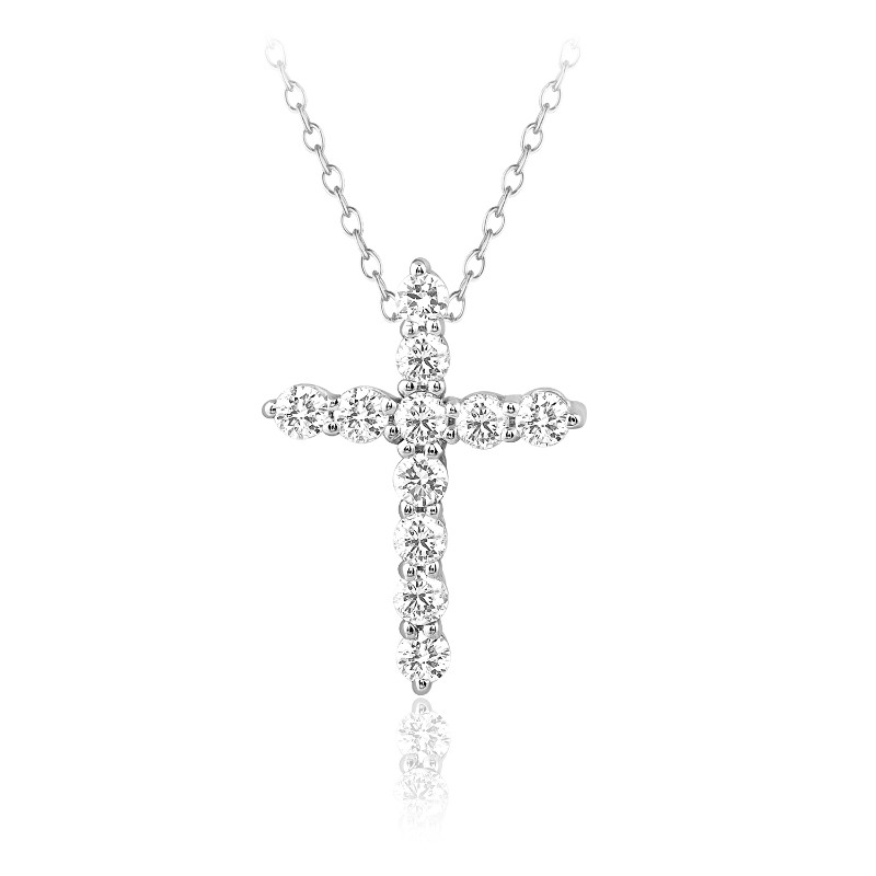 14 Karat White Gold Diamond Cross Pendant Necklace In The .25 Carat Category