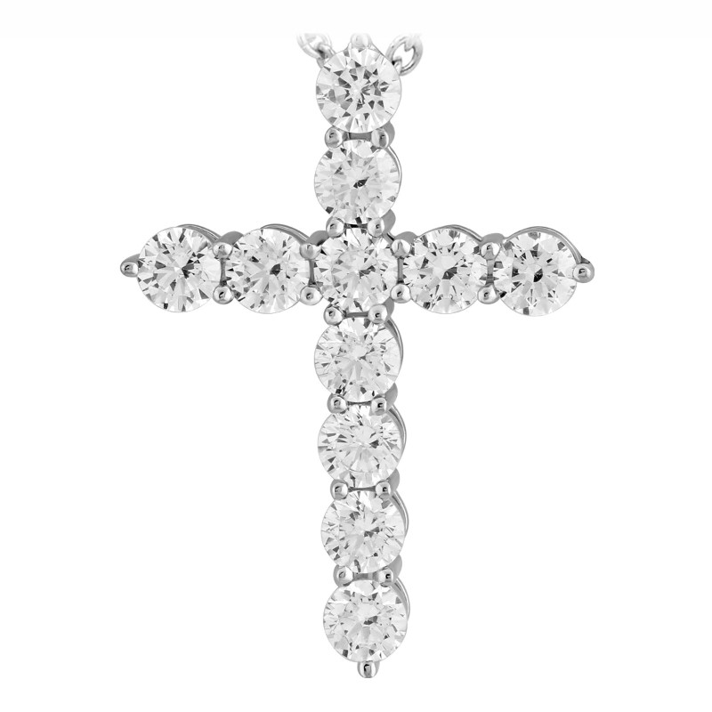 14 Karat White Gold Diamond Cross Pendant Necklace .75 Carat Category
