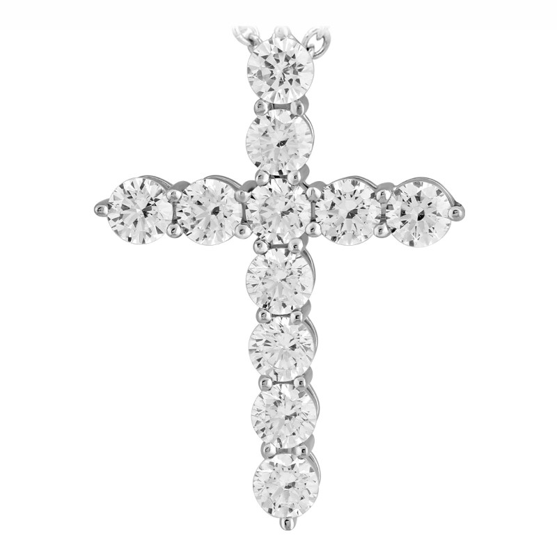 .75 Carat 14 Karat White Gold Diamond Cross Pendant Necklace