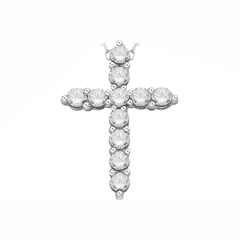 14 Karat White Gold Diamond Cross Pendant Necklace In The 1 Carat Category