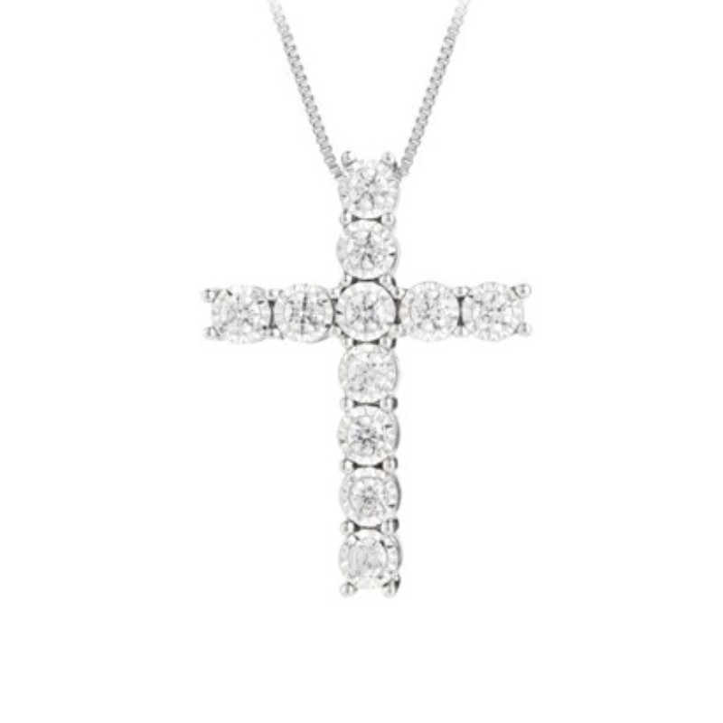 .50 Carat 14 Karat White Gold Diamond Cross Pendant On An 18" Box Chain