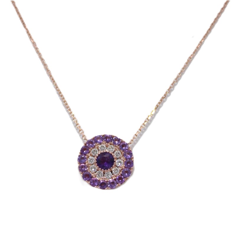 Round Amethyst And Diamond Medallion Necklace