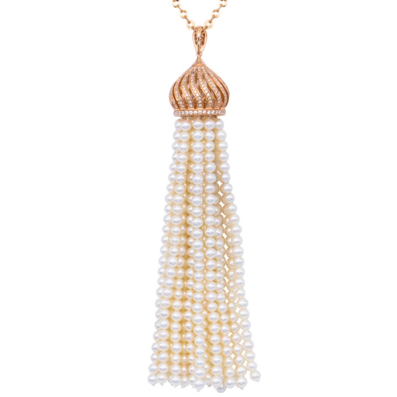 18 Karat Rose Gold Pearl And Diamond Pendant 18 Karat Rose Gold Pearl And Diamond Pendant