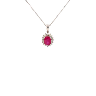 14 Karat White Gold Diamond And Ruby Pendant Necklace