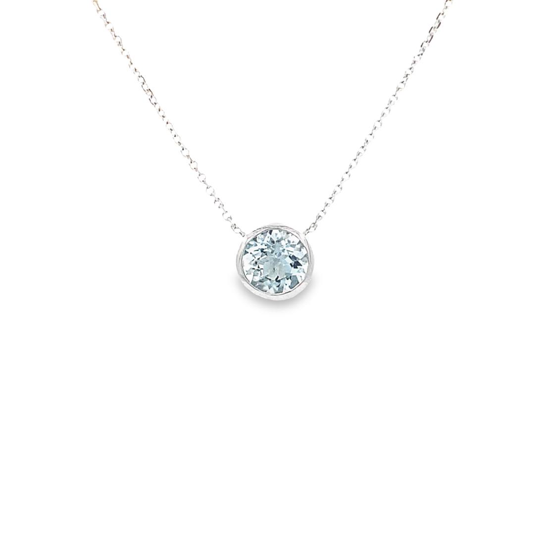 14 Karat White Gold Aquamarine Necklace Measuring 16 Inches