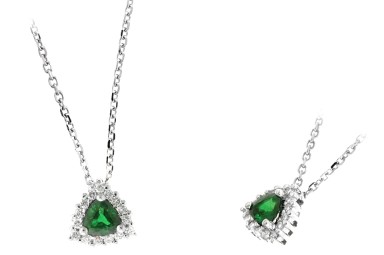 14 Karat White Gold Emerald And Diamond Pendant Suspended On A 14 Karat White Gold Chain Measuring 16" Long
