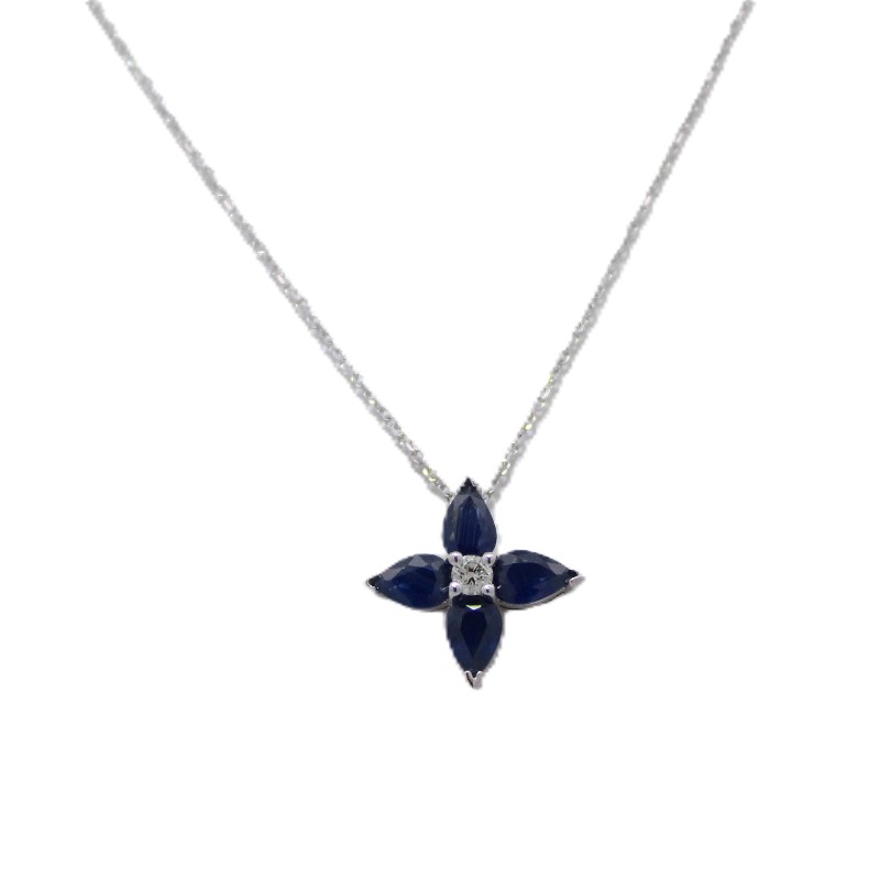 Tanzanite And Diamond Flower Pendant Necklace
