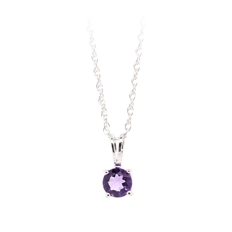 14 Karat White Gold Round Amethyst Pendant On A 14 Karat White Gold Twisted Rope Chain With A Spring Ring Clasp  February 5 mm