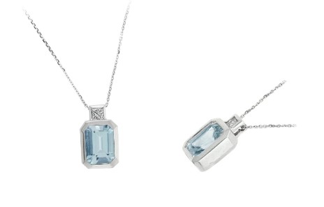 14 Karat White Gold Aquamarine And Diamond Pendant Suspended On A 16" Chain