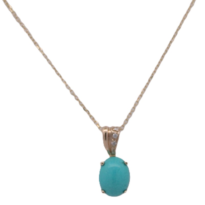Diamond And Sleeping Beauty Turquoise Pendant Necklace