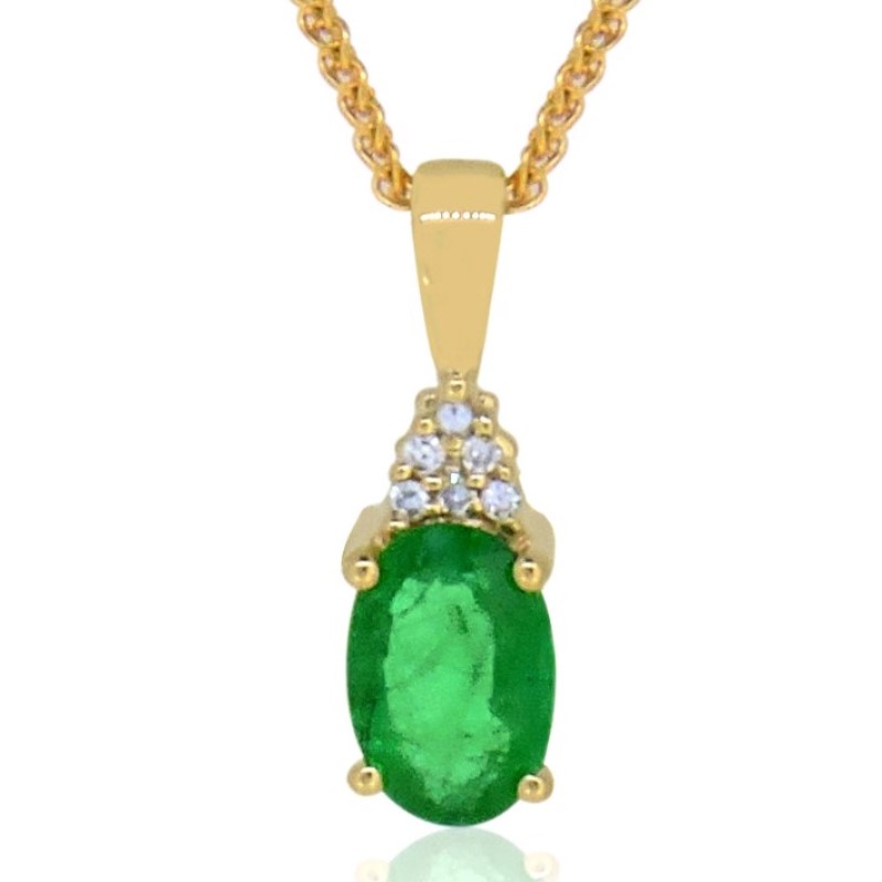 14 Karat Yellow Gold Emerald And Diamond Pendant