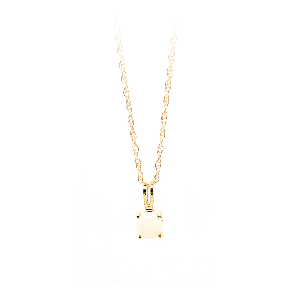 14 Karat Yellow Gold Round Opal Pendant On A 14 Karat Yellow Gold Twisted Rope Chain With A Spring Ring Clasp    October