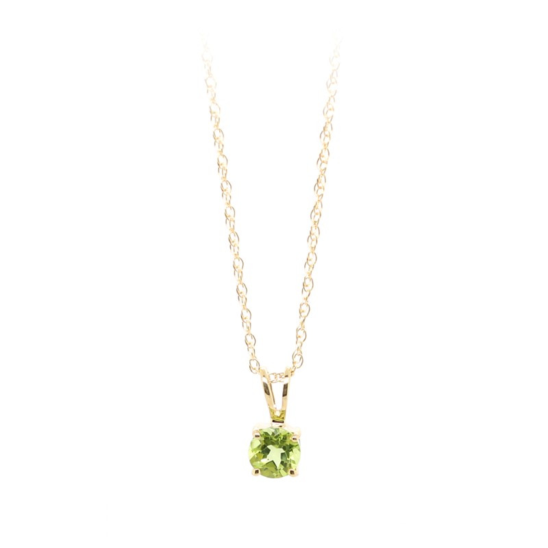 Lali 14 Karat Yellow Gold Round Peridot Pendant On A 14Ky Twisted Rope Chain With A Spring Ring Clasp  August