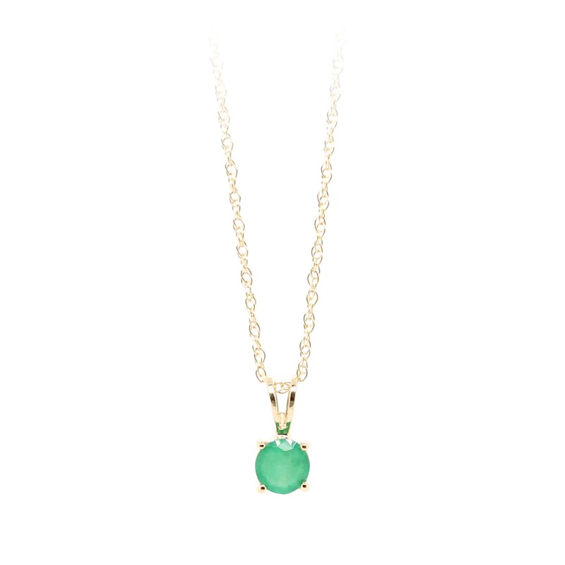 14 Karat Yellow Gold Round Emerald Pendant On A 14 Karat Yellow Gold Twisted Rope Chain Measuring 18 Inches With A Spring Ring Clasp